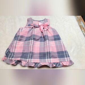 Charming Pink and Gray Plaid Kids Dress with Bow Size 12m